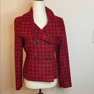 Talbots Red Tweed Wool Blend Double Breasted Blazer 2P EUC Holiday Classic